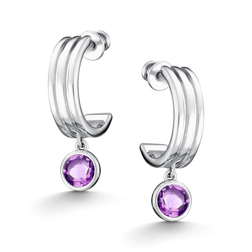 Серебряные cерьги пусеты (гвоздики) с аметистом