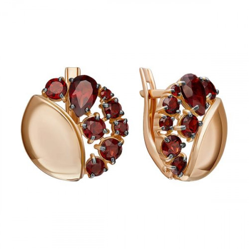 Золотые cерьги классические с гранатом