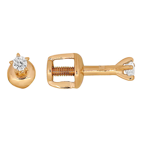 Золотые cерьги пусеты (гвоздики) с фианитом