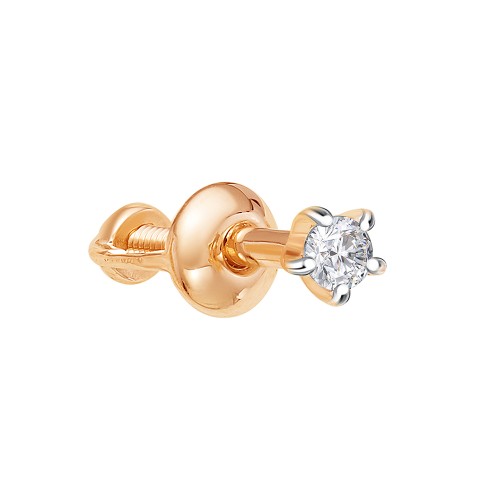 Золотая серьга пусет (гвоздик) с фианитом