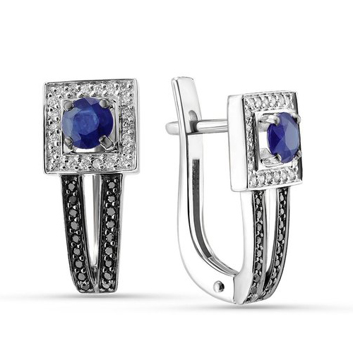 Серьги классические из белого золота с сапфиром