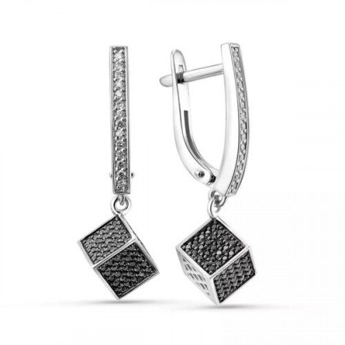 Серьги висячие из белого золота с бриллиантом