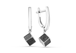 Серьги висячие из белого золота с бриллиантом