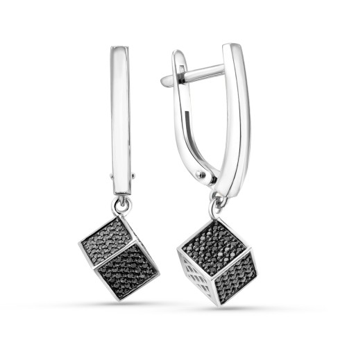 Серьги висячие из белого золота с бриллиантом