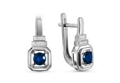 Серьги классические из белого золота с сапфиром