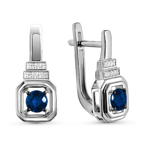 Серьги классические из белого золота с сапфиром