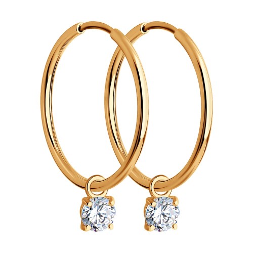 Золотые cерьги конго с фианитом