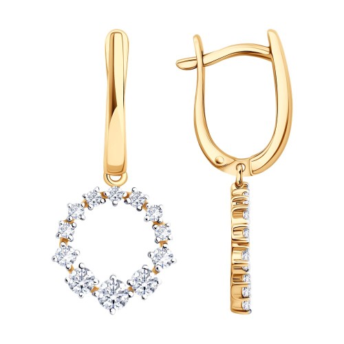 Золотые cерьги висячие с фианитом