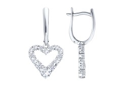 Серьги висячие из белого золота с фианитом