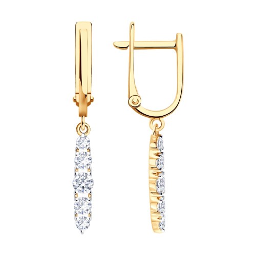 Золотые cерьги висячие с фианитом