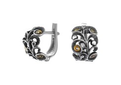 Серебряные cерьги классические с позолотой с фианитом