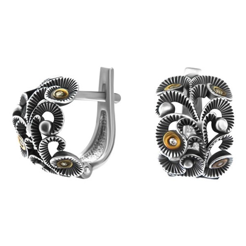 Серебряные cерьги классические с позолотой с фианитом