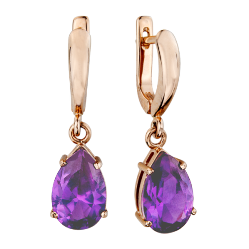 Золотые cерьги висячие с аметистом