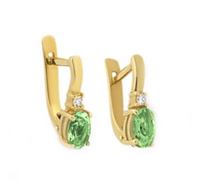 Серьги из желтого золота с хризолитом