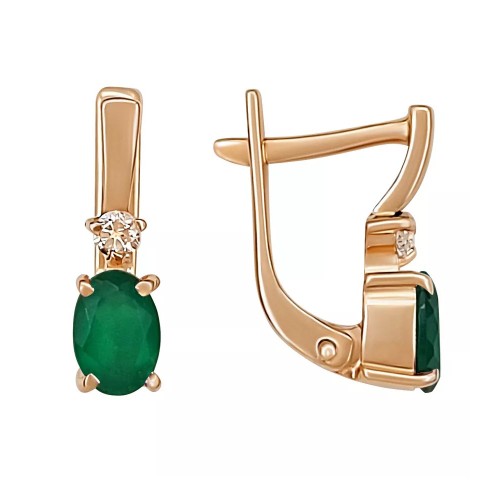 Золотые cерьги с агатом зеленым