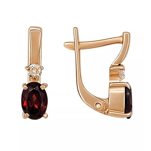 Серьги из желтого золота с гранатом
