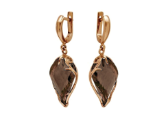 Золотые cерьги висячие с раух-топазом