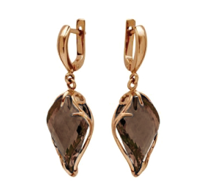 Золотые cерьги висячие с раух-топазом