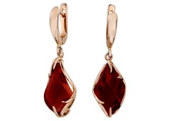 Золотые cерьги висячие с гранатом