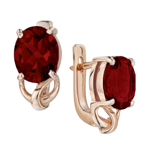 Серьги из желтого золота с гранатом