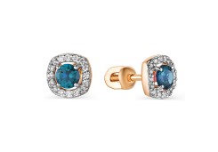 Золотые cерьги пусеты (гвоздики) с лондон топазом