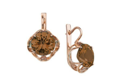 Золотые cерьги с раух-топазом