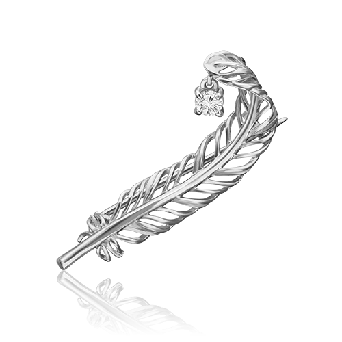 Брошь из белого золота с фианитом