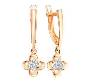 Золотые cерьги висячие с фианитом