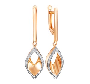 Золотые cерьги висячие с фианитом