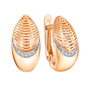 Золотые cерьги классические с фианитом