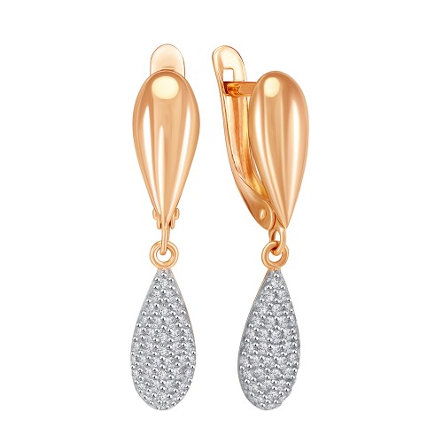 Золотые cерьги висячие с фианитом