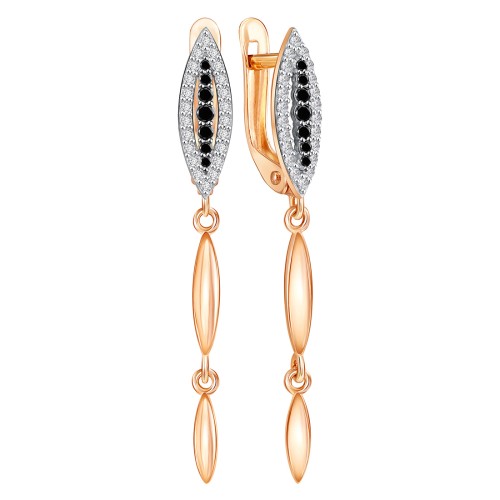 Золотые cерьги висячие с фианитом