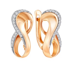 Золотые cерьги классические с фианитом