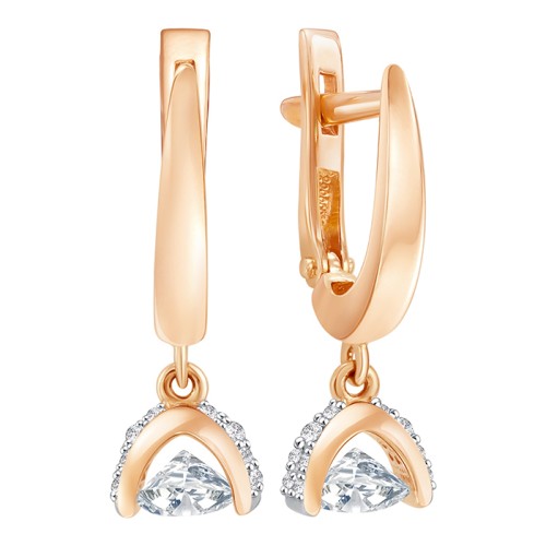 Золотые cерьги висячие с фианитом