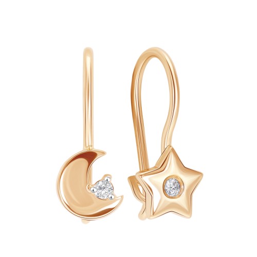 Золотые cерьги классические с фианитом