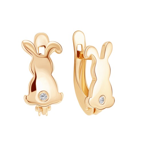 Золотые cерьги классические с фианитом