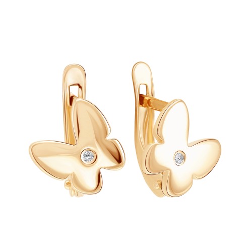 Золотые cерьги классические с фианитом