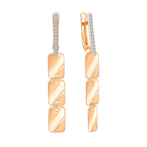 Золотые cерьги висячие с фианитом