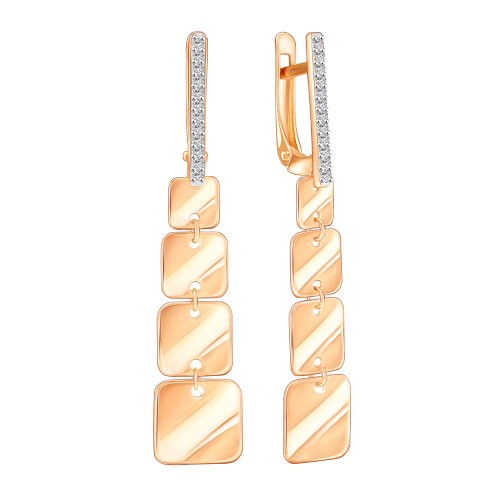 Золотые cерьги висячие с фианитом