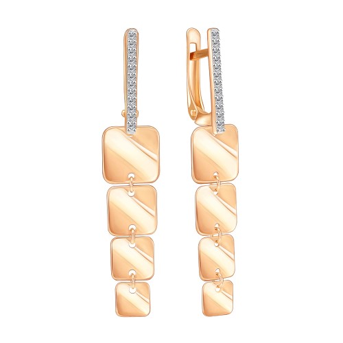 Золотые cерьги висячие с фианитом