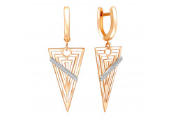 Золотые cерьги висячие с фианитом