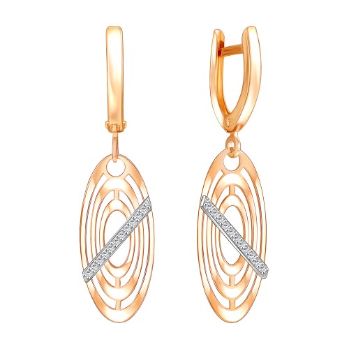 Золотые cерьги висячие с фианитом