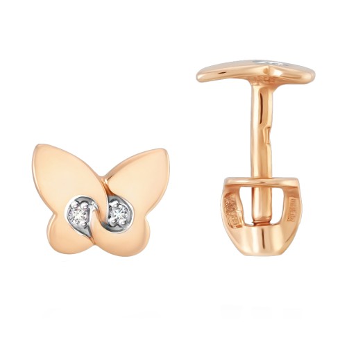 Золотые cерьги пусеты (гвоздики) с фианитом