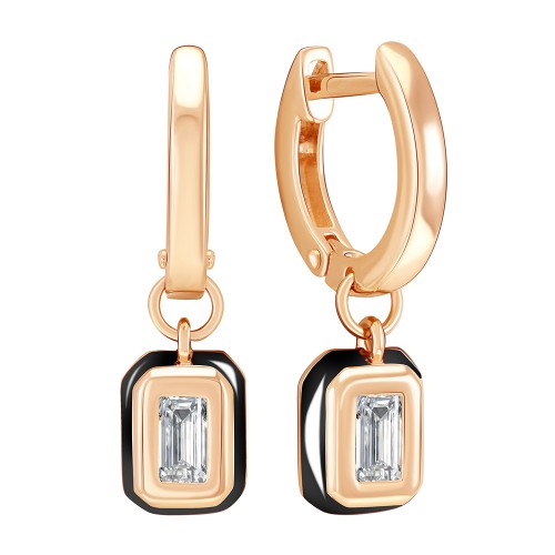 Золотые cерьги висячие с фианитом