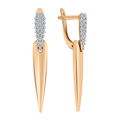 Золотые cерьги висячие с фианитом