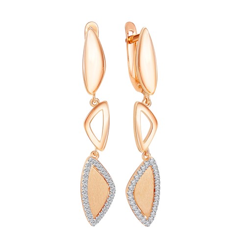 Золотые cерьги висячие с фианитом