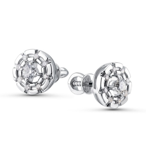 Серьги пусеты (гвоздики) из белого золота с бриллиантом