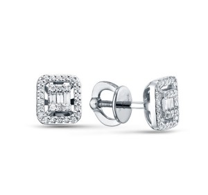 Серьги пусеты (гвоздики) из белого золота с бриллиантом