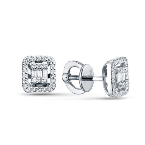 Серьги пусеты (гвоздики) из белого золота с бриллиантом