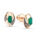 Золотые cерьги пусеты (гвоздики) с агатом зеленым